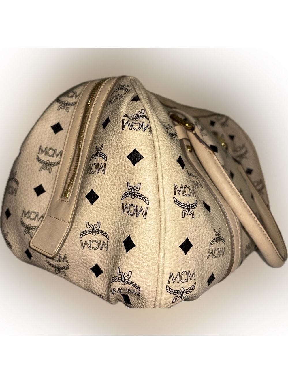 MCM Cream Satchel Bag with Monogram Design - Picture 5 of 16